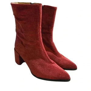 Sesto Meucci Corduroy Women Low Block Heel Boots Maroon Size 38